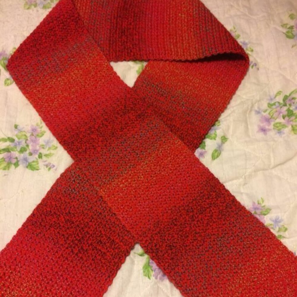 🐻New Handmade Red and Multi-Colored Scarf 7"X84"